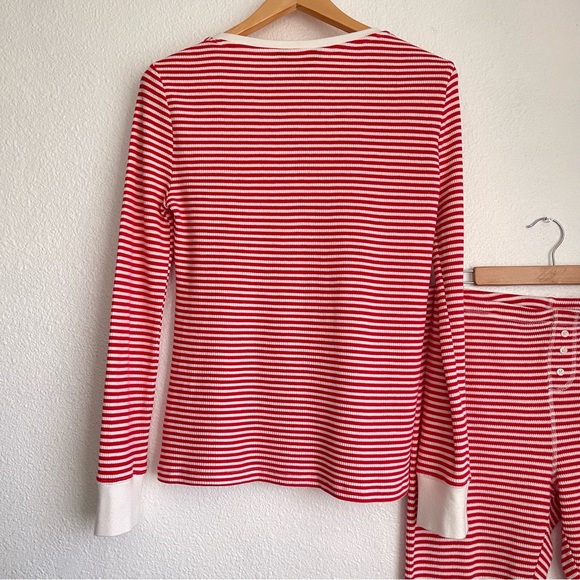 dip Soft Waffle Henley Stripe Pajama Joggers Set Red White Candy Stripe Size L - Picture 8 of 15